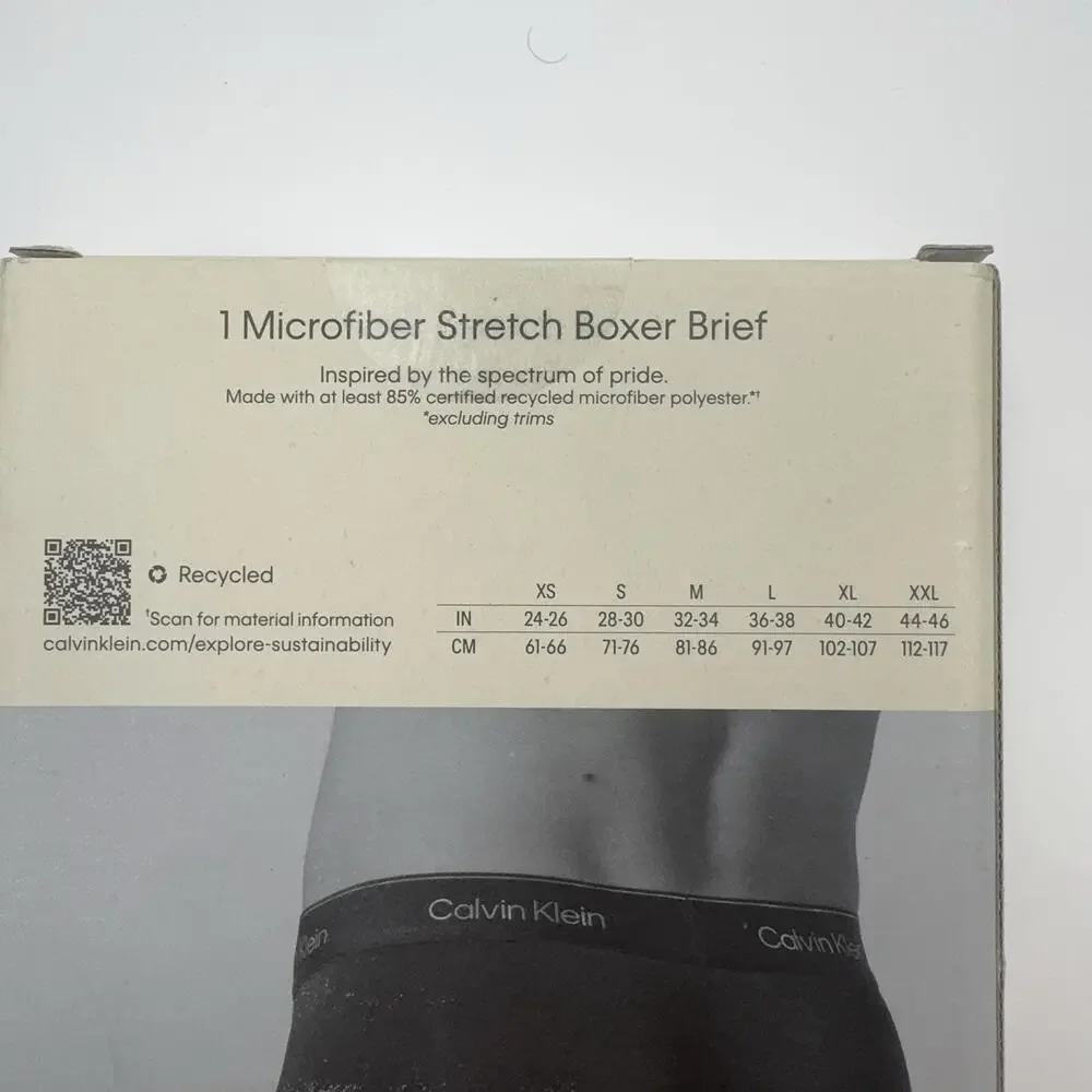 Calvin Klein Boxer Brief Mens Medium Black Microfiber Stretch Rainbow Waistband